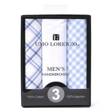 Load image into Gallery viewer, Men's Cotton Solid & Plaid Blue Handkerchiefs 3 Piece Set