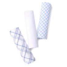 Load image into Gallery viewer, Men's Cotton Solid & Plaid Blue Handkerchiefs 3 Piece Set
