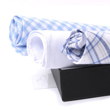 Load image into Gallery viewer, Men's Cotton Solid & Plaid Blue Handkerchiefs 3 Piece Set