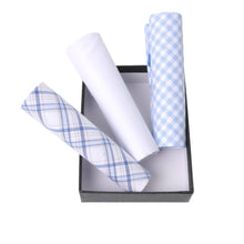 Load image into Gallery viewer, Men's Cotton Solid & Plaid Blue Handkerchiefs 3 Piece Set
