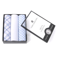Load image into Gallery viewer, Men's Cotton Solid & Plaid Blue Handkerchiefs 3 Piece Set