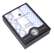 Load image into Gallery viewer, Men's Cotton Solid & Plaid Blue Handkerchiefs 3 Piece Set