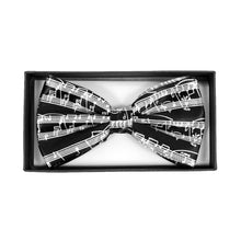 Load image into Gallery viewer, Men's White Music Staff Black Banded Bow Tie