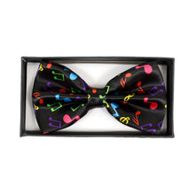 Load image into Gallery viewer, Men's Colorful Music Notes Black Banded Bow Tie