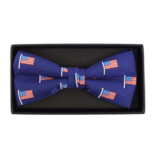 Load image into Gallery viewer, Men's Blue American Flag Banded Bow Tie