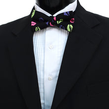Load image into Gallery viewer, Men's Lips & Kiss Pattern Banded Bow Tie – Neon Print