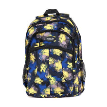 Load image into Gallery viewer, Parquet backpack with abstract yellow, blue, and pink pattern