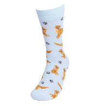 Load image into Gallery viewer, Parquet Men’s Golden Retriever & Paw Print Novelty Crew Socks – Light Blue