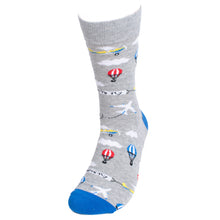 Load image into Gallery viewer, Parquet Men’s “Your Fly” Blimp & Plane Novelty Crew Socks – Gray