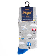 Load image into Gallery viewer, Parquet Men’s “Your Fly” Blimp & Plane Novelty Crew Socks – Gray