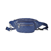 Load image into Gallery viewer, Navy PU quilted fanny pack front view