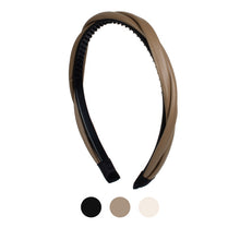 Load image into Gallery viewer, Nollia brown vegan leather twist headband with swatch