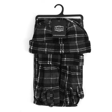 Load image into Gallery viewer, Nollia charcoal plaid fleece winter set with hat, scarf, and gloves