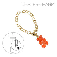 Load image into Gallery viewer, Nollia gummy bear tumbler charm in orange with gold chain