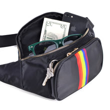 Load image into Gallery viewer, Nollia rainbow belt bag unzipped and packed