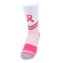 Load image into Gallery viewer, Parquet pink ribbon socks supporting breast cancer awareness