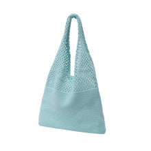 Load image into Gallery viewer, Nollia Mesh Knit Hobo Bag in aqua with open knit upper and solid base