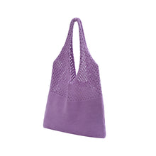 Load image into Gallery viewer, Nollia Mesh Knit Hobo Bag in purple with open knit upper and solid base