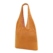 Load image into Gallery viewer, Nollia Mesh Knit Hobo Bag in mustard with open knit upper and solid base