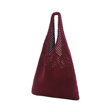 Load image into Gallery viewer, Nollia Mesh Knit Hobo Bag in burgundy with open knit upper and solid base
