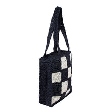 Load image into Gallery viewer, Nollia Patch Square Straw Tote Bag in white and black