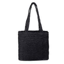 Load image into Gallery viewer, Patch Square Straw Tote Bag in Black and White