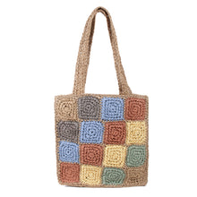 Load image into Gallery viewer, Rainbow Patch Straw Tote Bag made with premium straw material