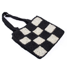 Load image into Gallery viewer, Stylish Black and White Straw Tote Bag by Nollia