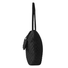 Load image into Gallery viewer, Side profile of Nollia Bethany black quilted nylon commuter tote