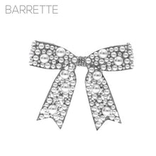 Load image into Gallery viewer, Silver big bow hair clip with elegant pearl embellishments