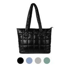 Load image into Gallery viewer, Ladies Nylon Puffer Quilt Tote Bag – Black, Green, Silver, Light Blue