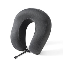 Load image into Gallery viewer, U-shaped memory foam neck pillow for travel in black facing down
