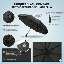 Load image into Gallery viewer, Parquet Black Compact Auto Open/Close Umbrella – 42" Windproof Vented Canopy