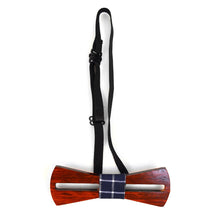 Load image into Gallery viewer, Men's Wooden Bow Tie, Plaid Fabric Centerpiece with Elastic Adjustable Strap