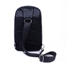 Load image into Gallery viewer, Black PU Leather Sling Bag with Zipper Compartments and Silver Accents