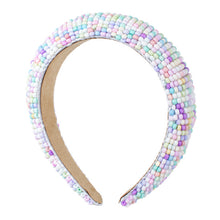 Load image into Gallery viewer, front view of pastel beadwork on white padded headband