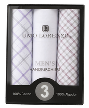 Load image into Gallery viewer, Men's Cotton Solid & Plaid Purple Handkerchiefs 3 Piece Set