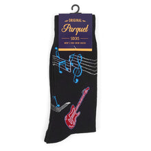 Load image into Gallery viewer, Parquet Men’s Guitar & Music Notes Novelty Crew Socks – Black or Navy