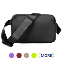Load image into Gallery viewer, Nollia unisex black nylon rectangle belt bag with color swatch