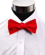 Load image into Gallery viewer, wearing Silk satin freestyle bow tie in classic red