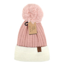 Load image into Gallery viewer, Women's Winter Hat - Pom Pom Two-Tone Knit Hat