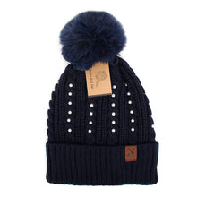 Load image into Gallery viewer, Women's Winter Hat - Pom Pom & Pearls Knit Hat