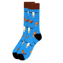 Load image into Gallery viewer, Parquet Men’s Old West Cowboy Novelty Crew Socks – Turquoise