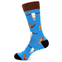 Load image into Gallery viewer, Parquet Men’s Old West Cowboy Novelty Crew Socks – Turquoise