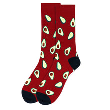 Load image into Gallery viewer, Parquet Men’s Avocado Pattern Crew Socks – Burgundy & Black