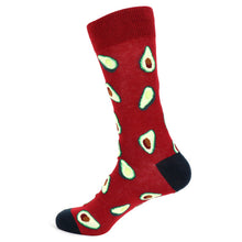 Load image into Gallery viewer, Parquet Men’s Avocado Pattern Crew Socks – Burgundy & Black