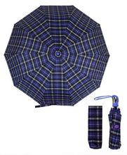 Load image into Gallery viewer, Nollia Compact Plaid Auto-Open Travel Umbrella – 12", Wind-Resistant, Green or Purple Plaid