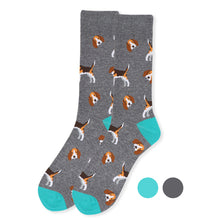 Load image into Gallery viewer, Parquet Men’s Beagle Dog Pattern Crew Socks – Gray & Turquoise
