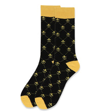 Load image into Gallery viewer, Feraricci Men’s Fleur-de-lis Novelty Crew Socks with Dotted Line – Yellow, Black, or Purple