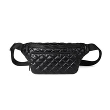 Load image into Gallery viewer, Black quilted nylon fanny pack with adjustable strap